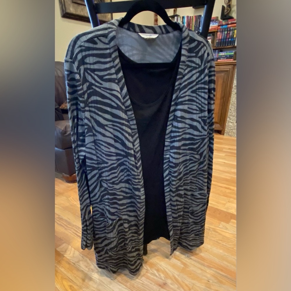 Terra & Sky 1XL (16w-18w) long sleeve, casual, gray/black zebra print (#62)